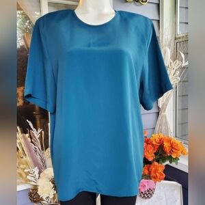 VTG Karen Scott Lightweight Dark Green Blouse Summer Top Large